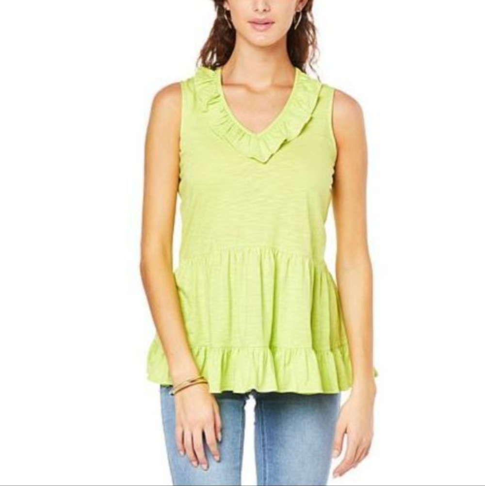 Diane Gilman Lime Ruffle Tiered Tank Top